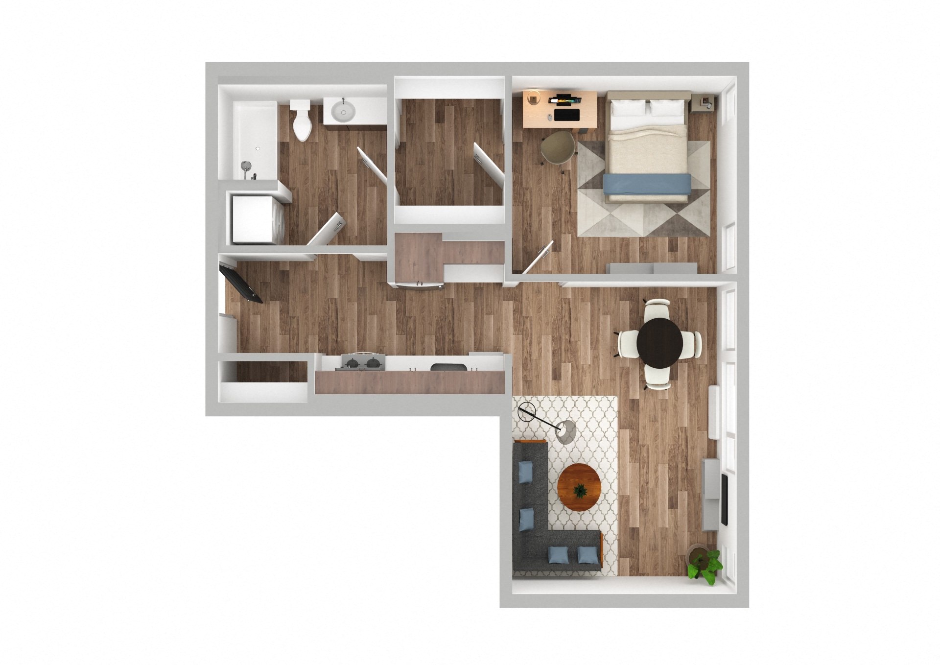 Floor plan for 1 bed, 1 bath, 690 sqft